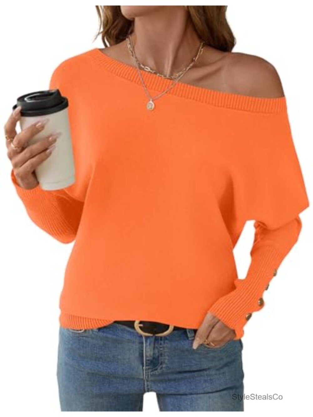 Off Shoulder Oversized Batwing Knit Pullover Sweater